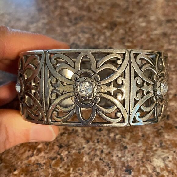 Brighton Jewelry - BRIGHTON silver and swarovski crystal wide magnetic bangle bracelet